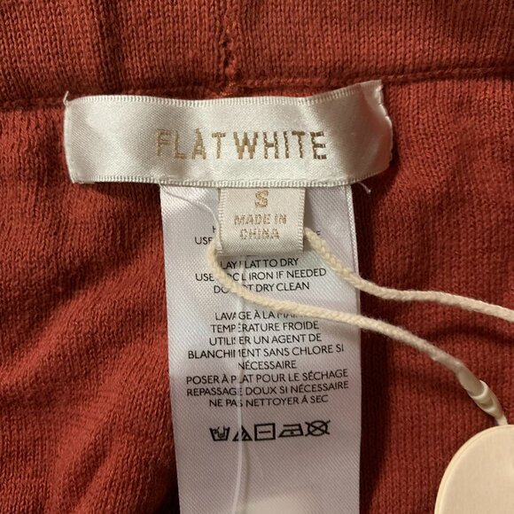 NWT Anthropologie Flat White Orange Rust Women's High Waist Pointelle Knit Pants - Picture 5 of 14